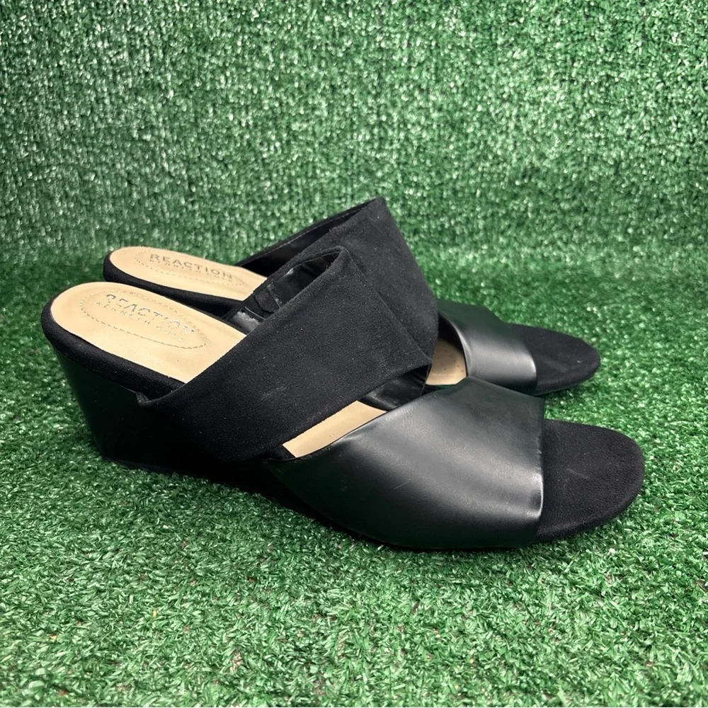 NEW - KENNETH COLE Womens Black Maisie Wedge Slip On Vegan Leather‎ Size 10 M